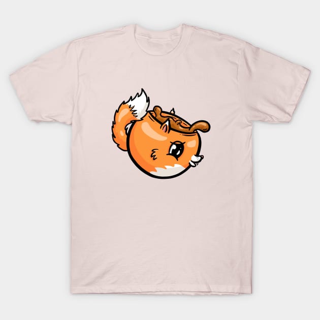 Fox Cute Coffee Cup Cartoon Illustration T-Shirt by Squeeb Creative